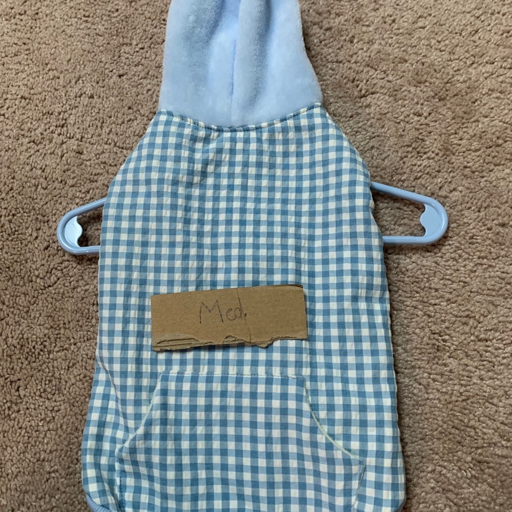 Medium Blue and White Checked Pet Hoodie